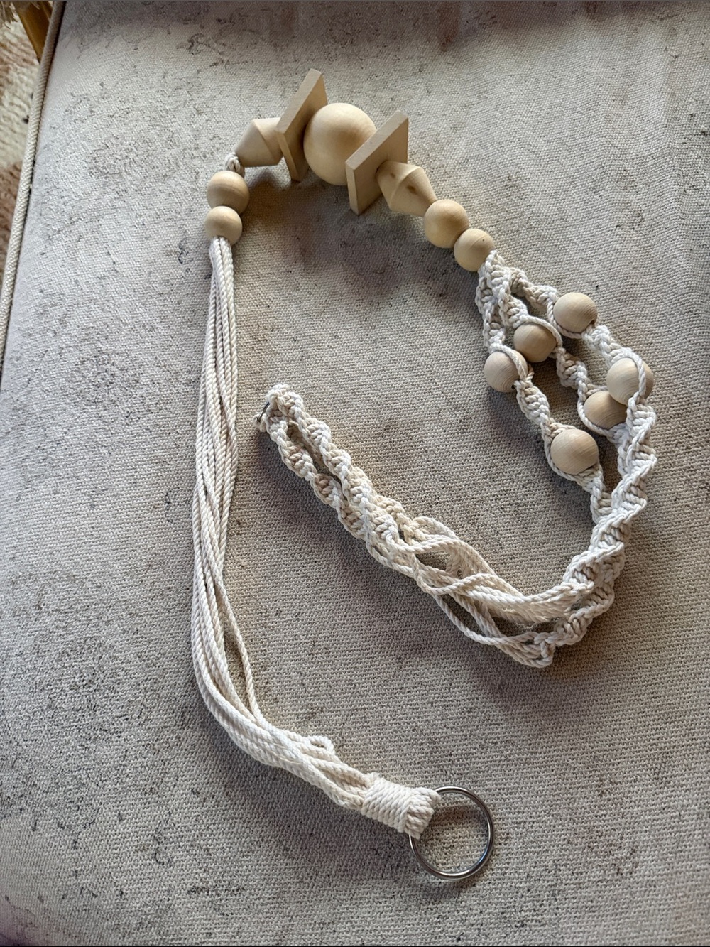 Handmade Cream Macramé plant hanger with Wooden Beads
